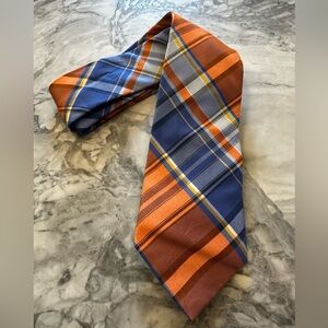 Tommy Hilfiger Orange and Blue Plaid Tie, EUC, 3”